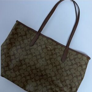 Coach Brown Monogram Tote with Leather Trim